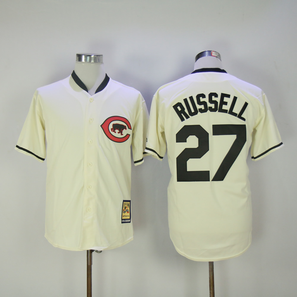Men Chicago Cubs 27 Russell Cream MLB Jerseys